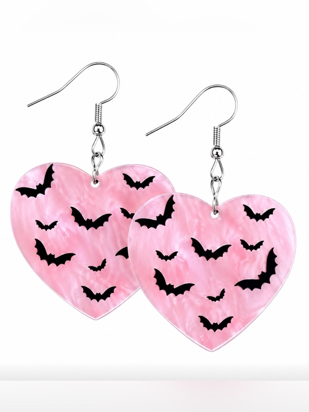 Girly Goth Pink Bat Heart Earrings - NEW